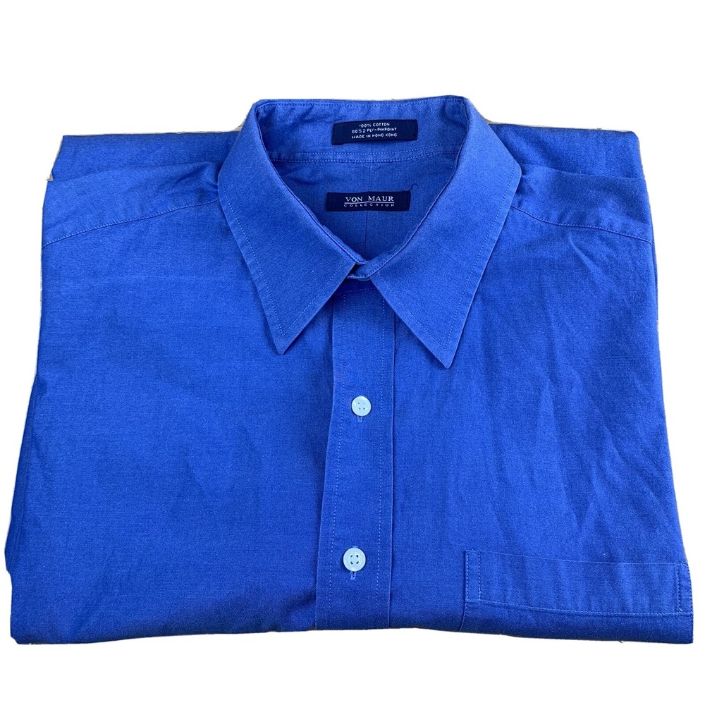 Von Maur Collection Mens‎ Dress Shirt 16/33 Blue Button Front Pinpoint 80s 2-Ply